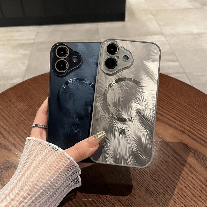 适用于16promax手机壳高级感iphone15防摔14磁吸13磨砂羽纱保护套