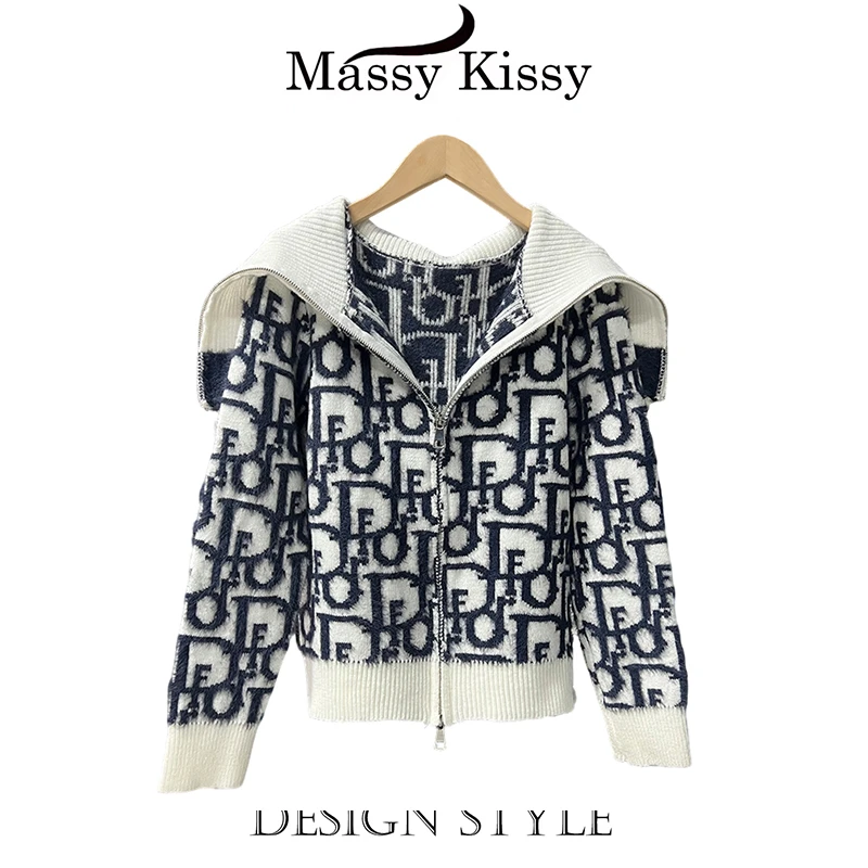 法式名媛小香风长袖针织开衫毛衣外套女秋冬季新款宽松海军领上衣