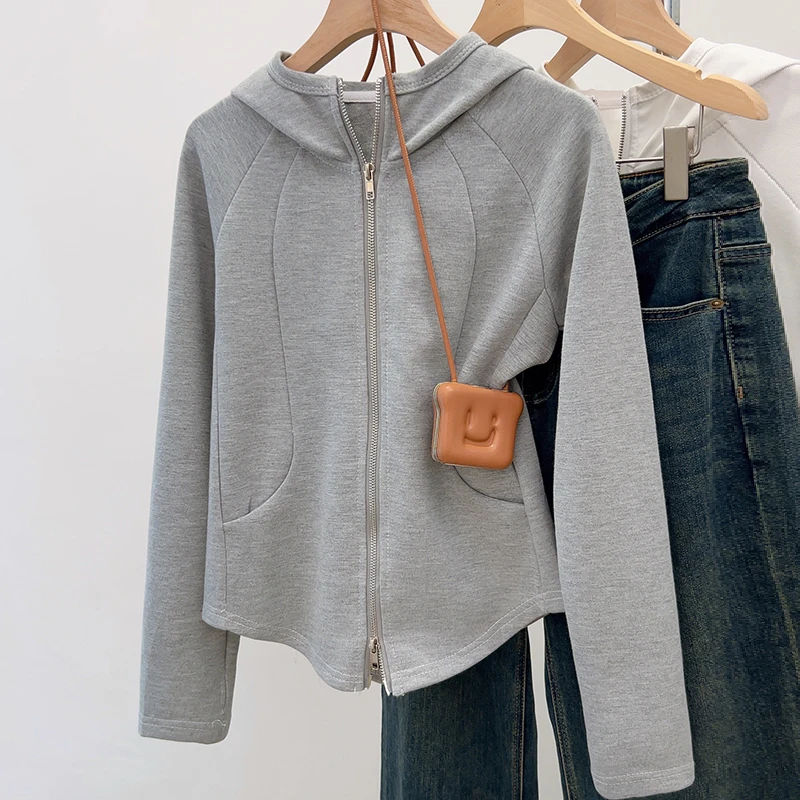 秋季新款大码女装宽松时尚连帽卫衣微胖妹妹长袖开衫外套上衣