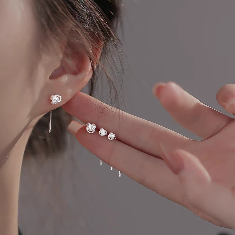 足银耳饰 流苏如意结耳线国风同心结中式耳链女链条毛线球耳环99