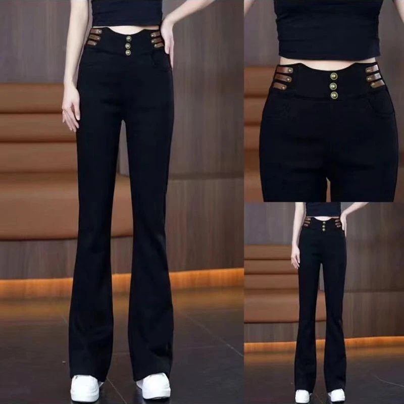 春季新款微喇叭长裤女休闲百搭高腰弹力秋冬显瘦喇叭裤时尚马蹄裤