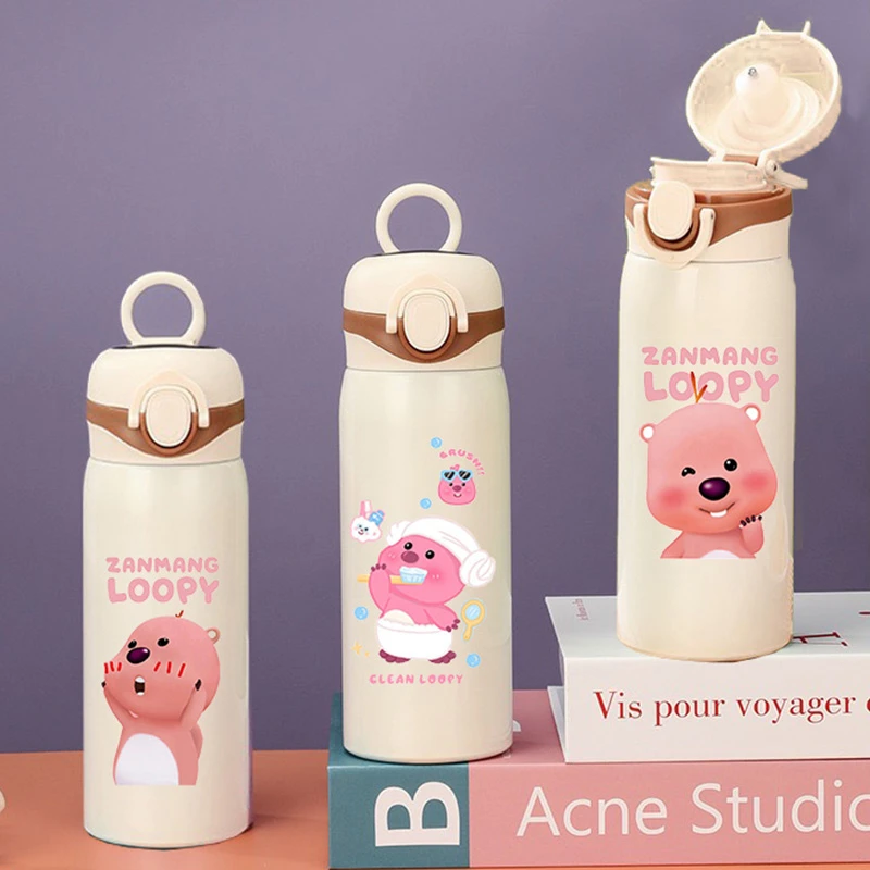 可爱露比loopy防摔大容量创意316不锈钢男女学生便携式弹射保温杯