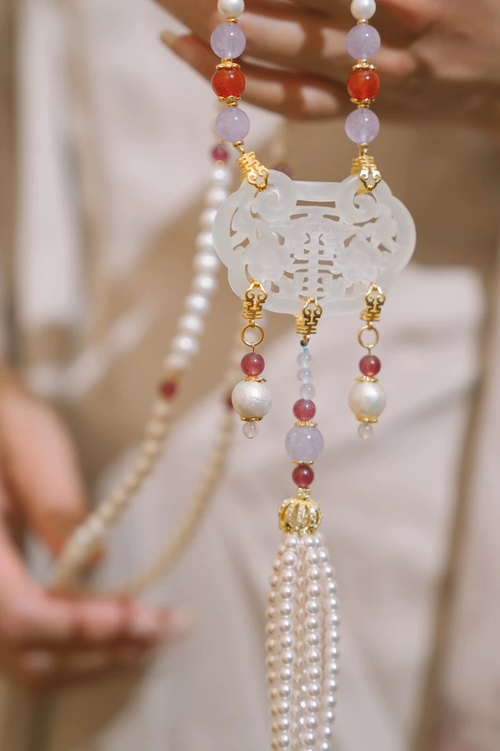 非金属项链 汉服配饰明制软璎珞大自然珠岫石项链紫水红玛