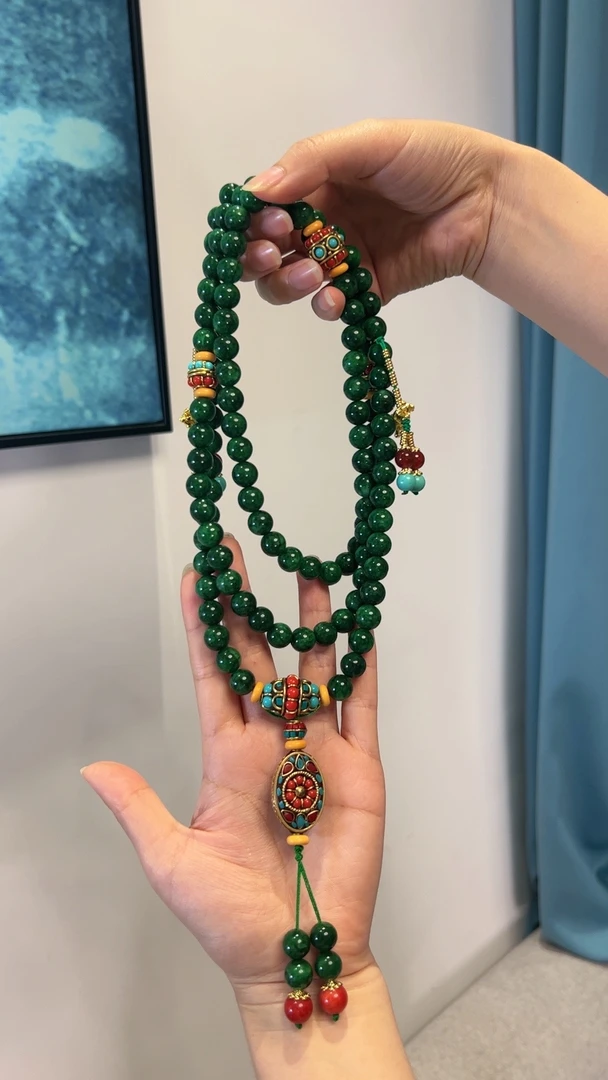 非金属莫桑石项链 国风新中式珠链女款佛珠念珠项链长款斜挎链