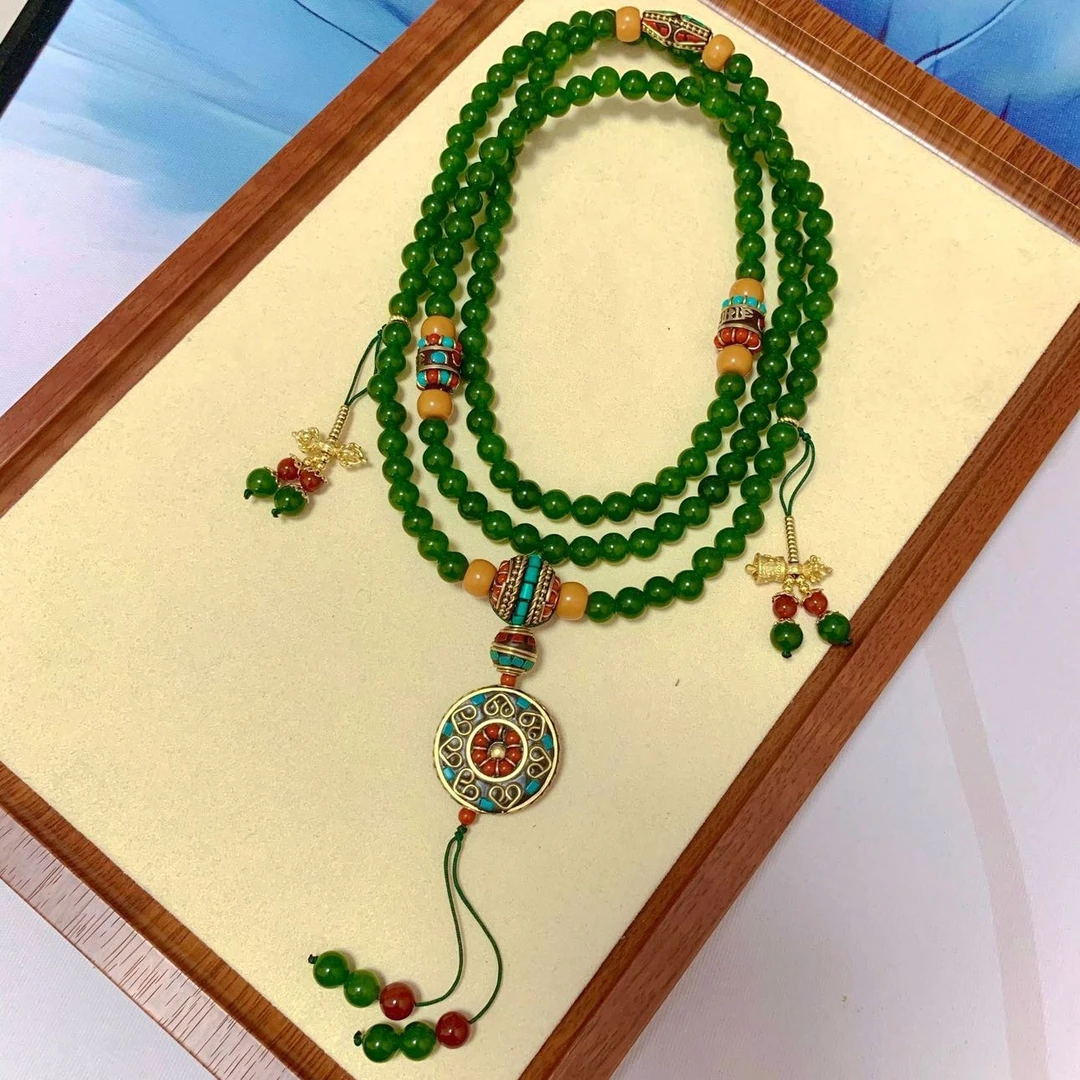 非金属莫桑石项链 藏式长款国风斜挎链中式背背项链百搭民族风