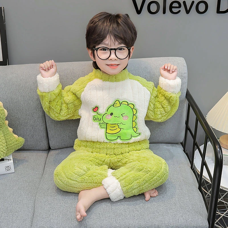 巴拉睡衣秋冬季法兰绒加厚珊瑚绒2023新款儿童家居服套装宝宝男孩