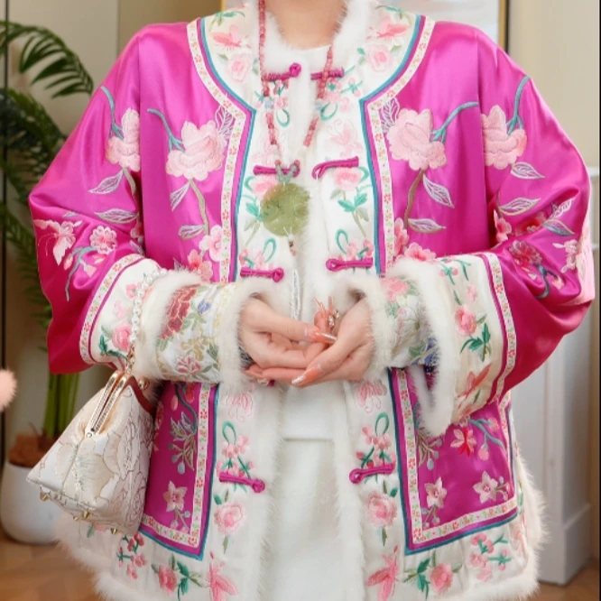 （芙蓉故里）毛领新中式毛领棉服重工刺绣外套2024D8099-小源