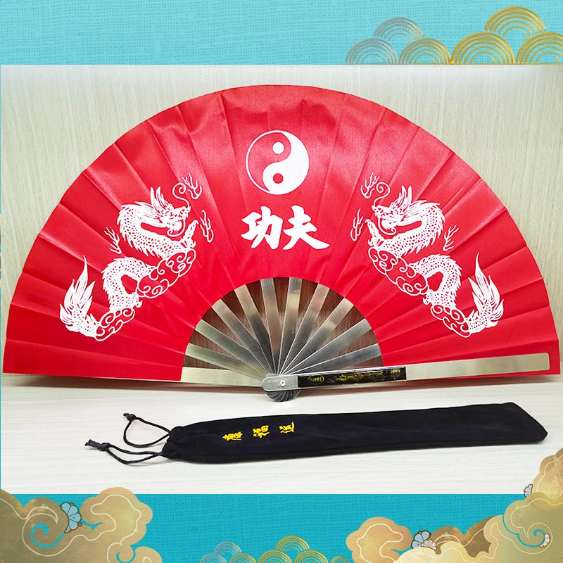 太极功夫扇全金属扇子不锈钢折扇响扇钛合金折扇子铁扇红色表演扇