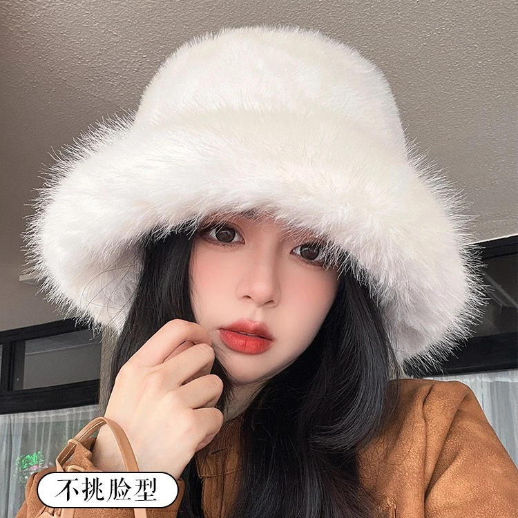 帽子秋冬保暖加厚仿皮草百搭大头围复古毛绒渔夫帽女士日系护耳冷
