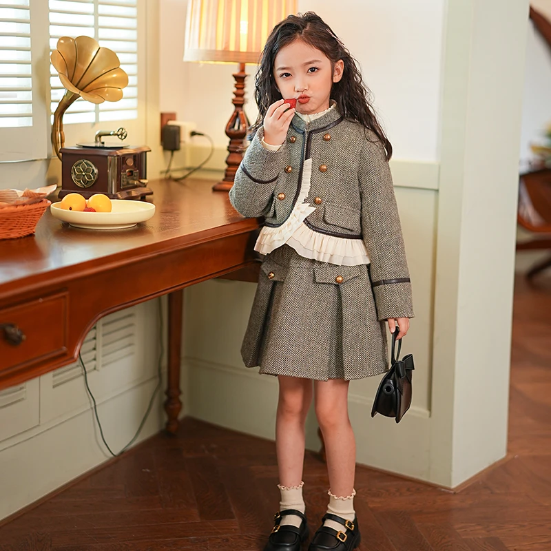 53139女童套装小香风洋气儿童夹棉外套裙子母女装两件套亲子装
