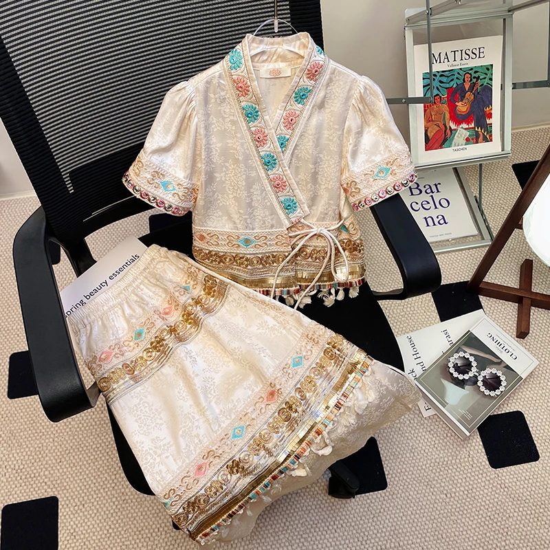 33082吉米【彩云之南】女童夏季新中式国风套装汉服重工绣花两件套