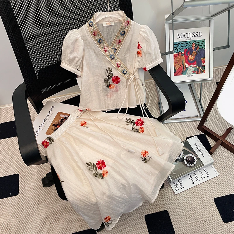 33087吉米家族【香格里拉】套装夏季汉服民族风女童宝宝绣花两件套