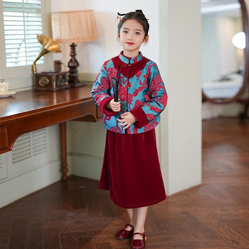 80452拜年服女童新中式国风唐装套装冬季2025新款古风汉服