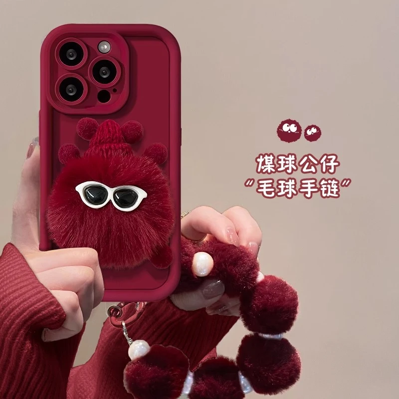 壳匠毛绒煤球苹果15promax手机壳iphone14软壳13硅胶12全包11女款