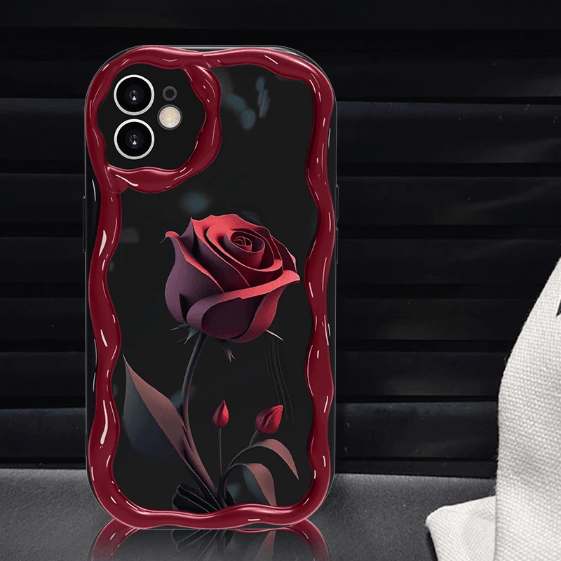 暗红玫瑰适用苹果15promax手机壳iPhone13防摔12全包14女生新款11