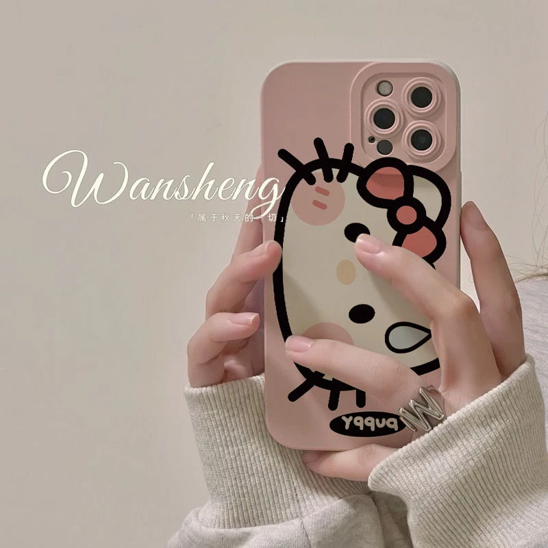白色脸蛋KT猫头适用苹果15promax手机壳iPhone13磨砂12个性11可爱