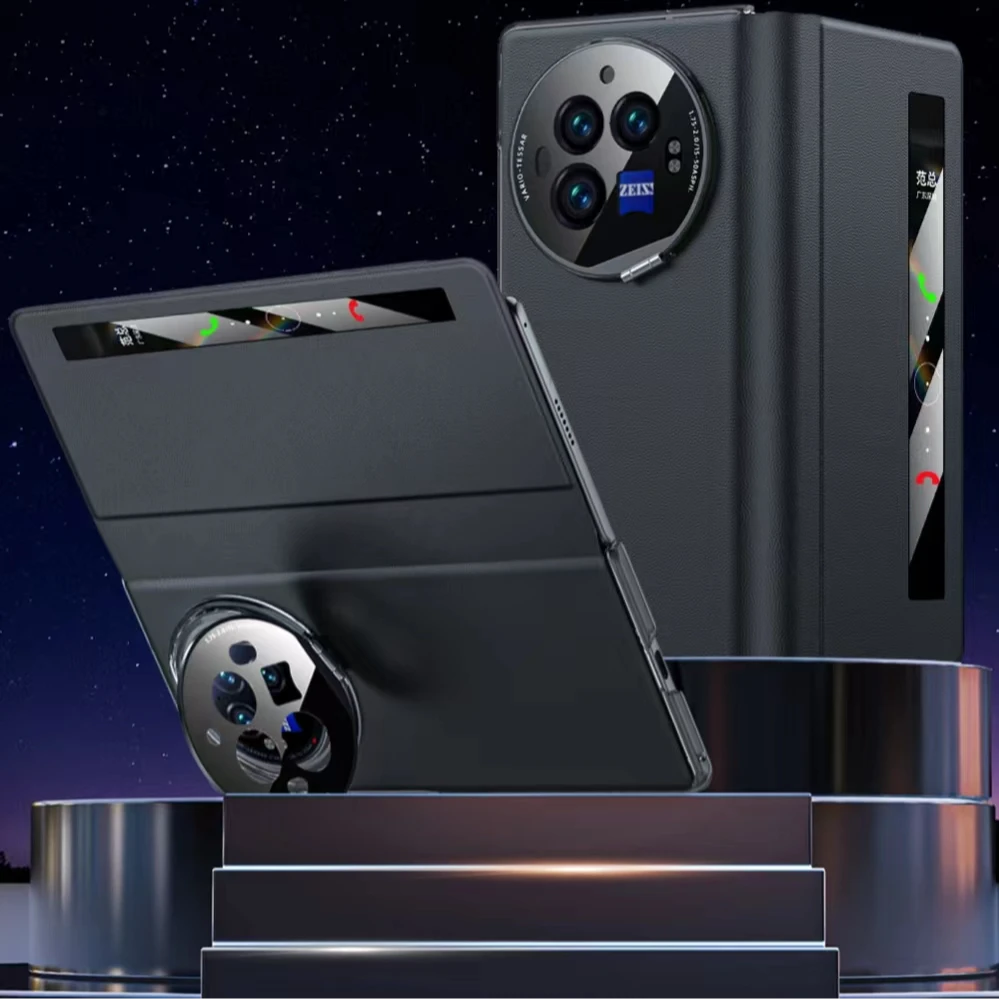 适用vivoxfold3/3Pro/xfold2横竖支架折叠智能头层全包真皮手机套