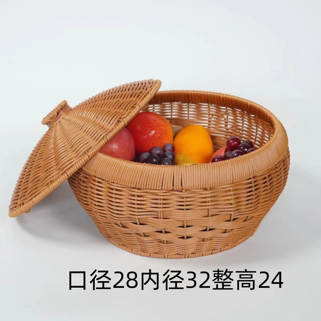 J06茶色特大号仿藤鸡蛋收纳篮零食篮水果收纳篮客厅