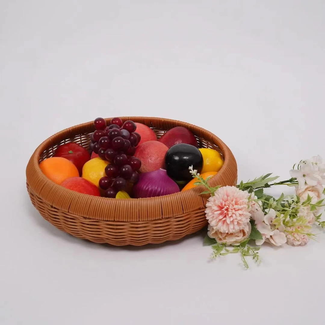 J077小号仿藤鸡蛋收纳篮零食篮水果收纳篮纯手工藤编圆形可爱创意