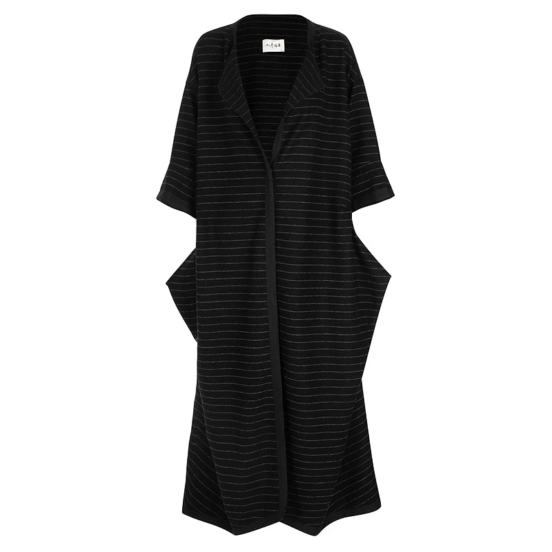 人弗缘甄选【织海】黑色条纹中长款气质百搭潮流外套ZX7120254-1