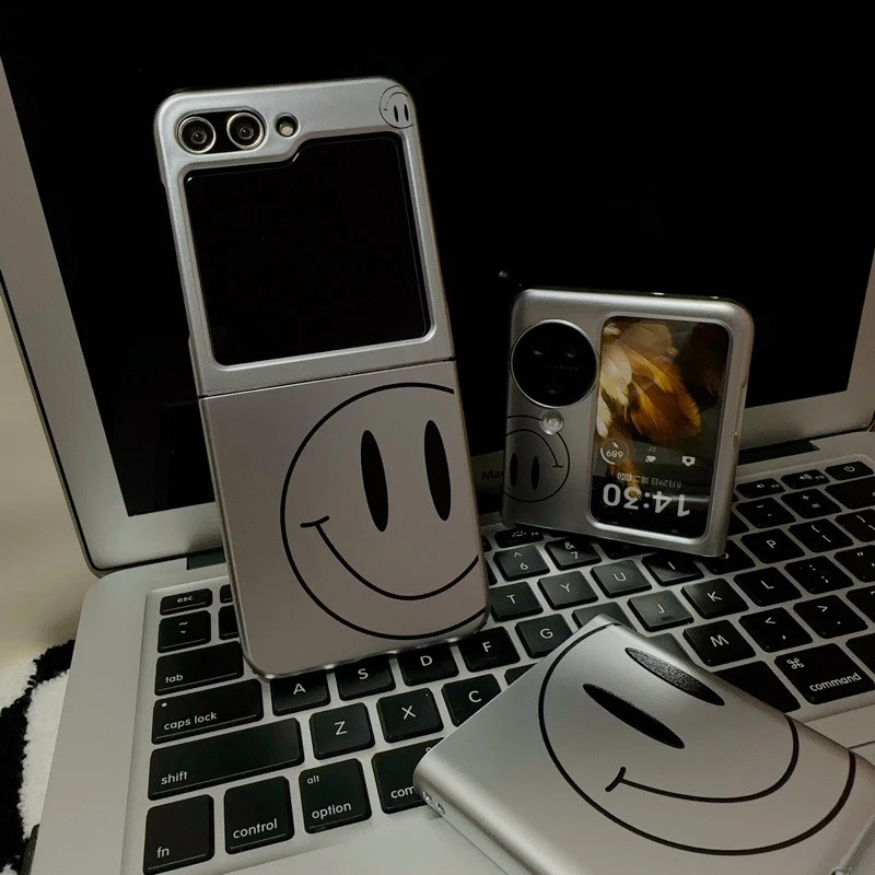 ins风线条笑脸适用oppoFindN3flip手机壳折叠屏三星Zflip5电镀女