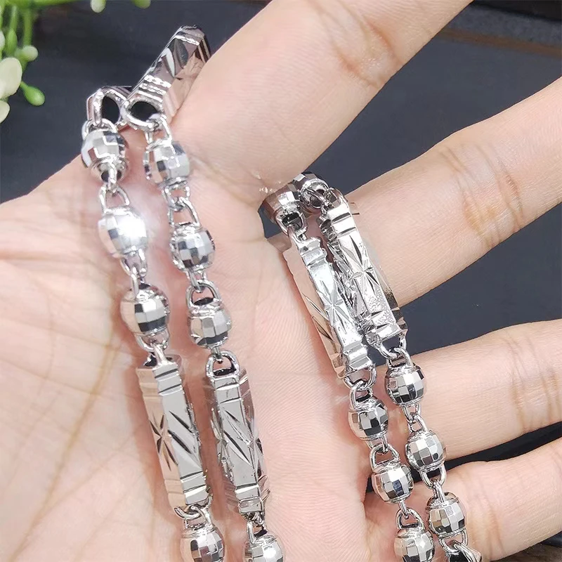 合金项链 六角竹节圆加厚电镀时尚长60cm粗7mm约78克白金色项链