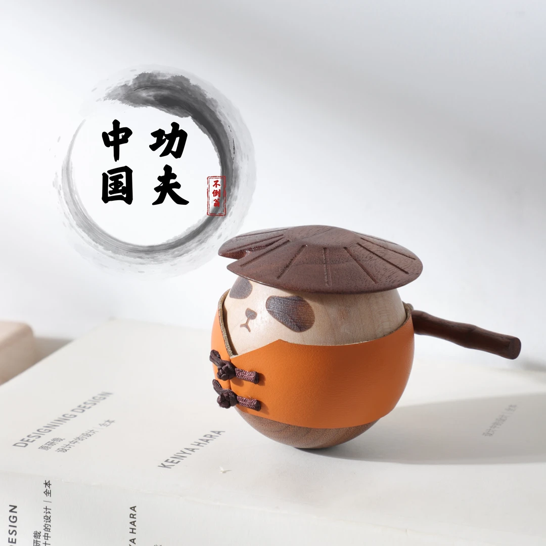 功夫熊猫不倒翁 创意桌面解压摆件儿童益智实木玩具生日毕业礼物