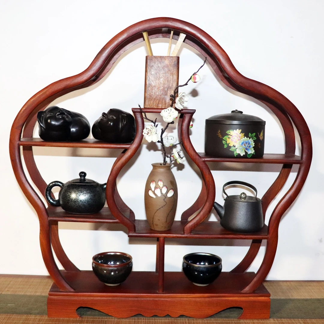 红木实木博古架置物架茶具展示架紫砂壶茶收纳架中式杯架摆件架摆