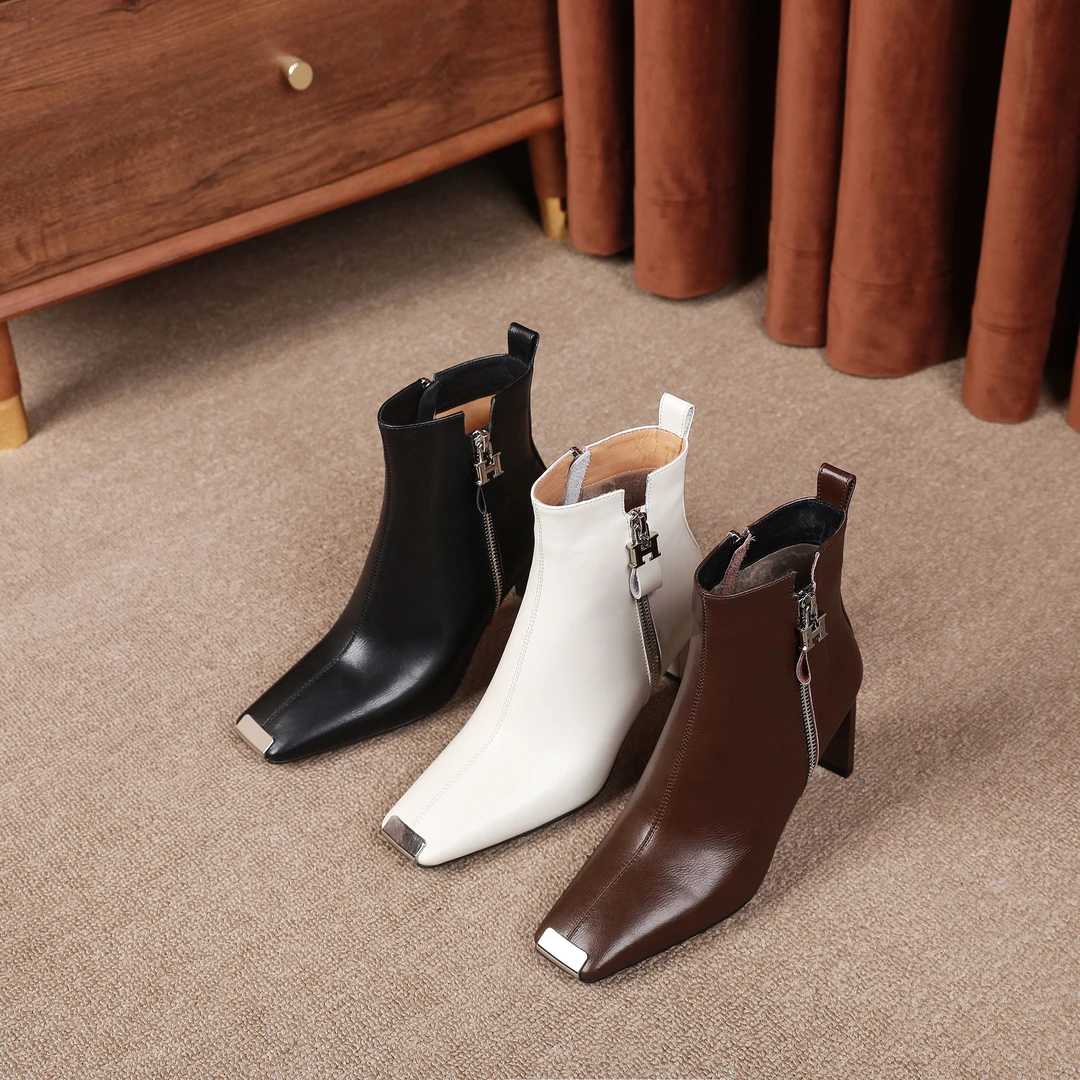 【柒格】【6CM】2023时尚气质高跟鞋粗跟加绒秋冬短靴百搭SG23X113