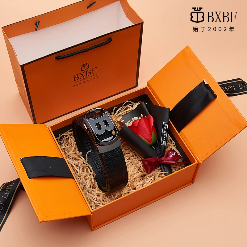 BXBF真牛皮皮带男士轻奢时尚休闲真皮经典礼盒装