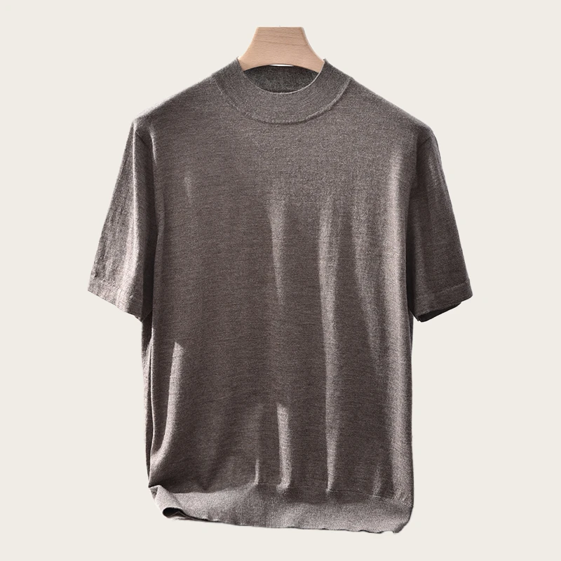 18针精纺半高领短袖男式100%山羊绒