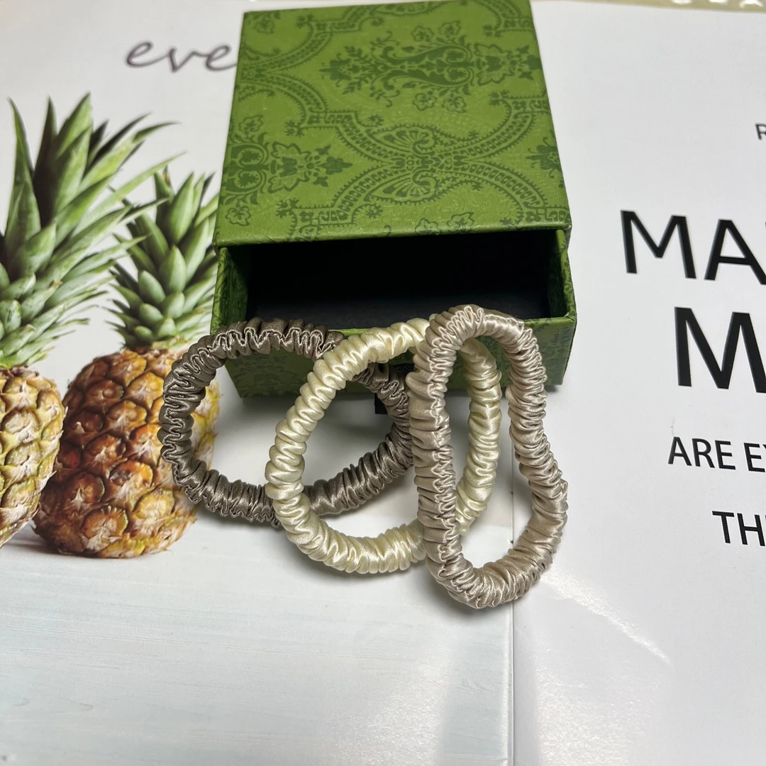 3个装 简约韩系1厘米SILK标识真丝小发圈ins风高弹力桑蚕丝发饰