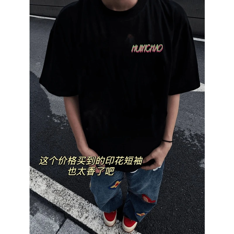 美式复古纯棉重磅短袖t恤男夏季oversize半袖潮牌潮流宽松五分袖