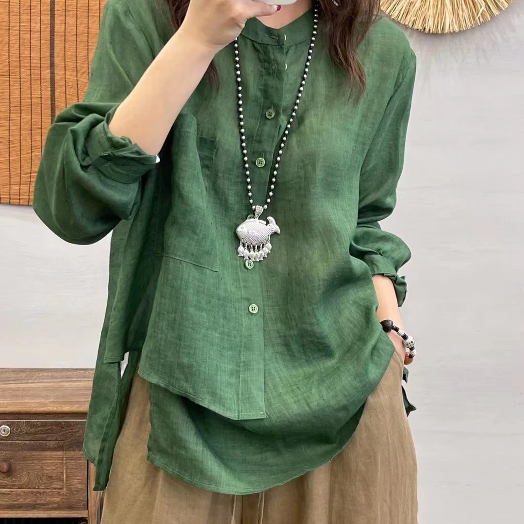 衬衫春夏新品不规则显瘦通透大气纯色女士上衣气质小众拼接中式