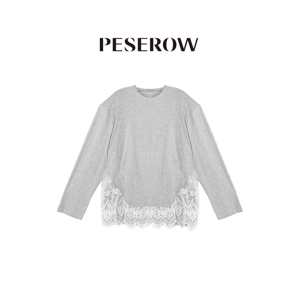 蕾丝边设计师风百搭长袖T3032