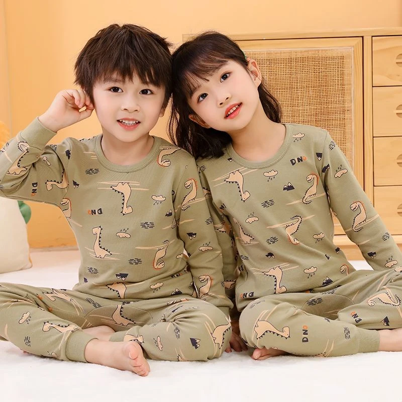 儿童100%纯棉秋衣秋裤套装男童女童打底棉毛衫小孩内衣家居服睡衣