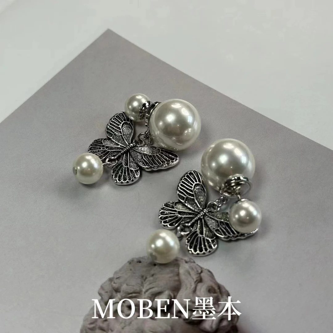 铜合金耳饰 墨本【幻境迷蝶】金属蝴蝶吊坠珠珠耳钉气质耳饰女百搭