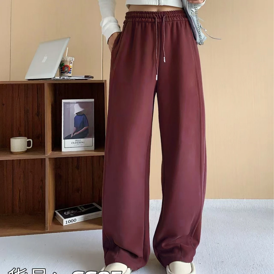 6605春秋茶欧美风运动裤女阔腿宽松显瘦休闲抽绳瘦版阔腿裤阔腿裤