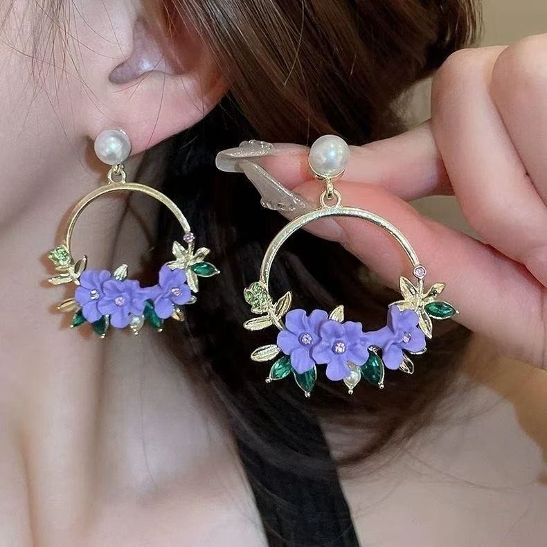 合金耳饰 韩版A0032时尚ins网红同款花朵耳钉耳坠气质甜美耳环