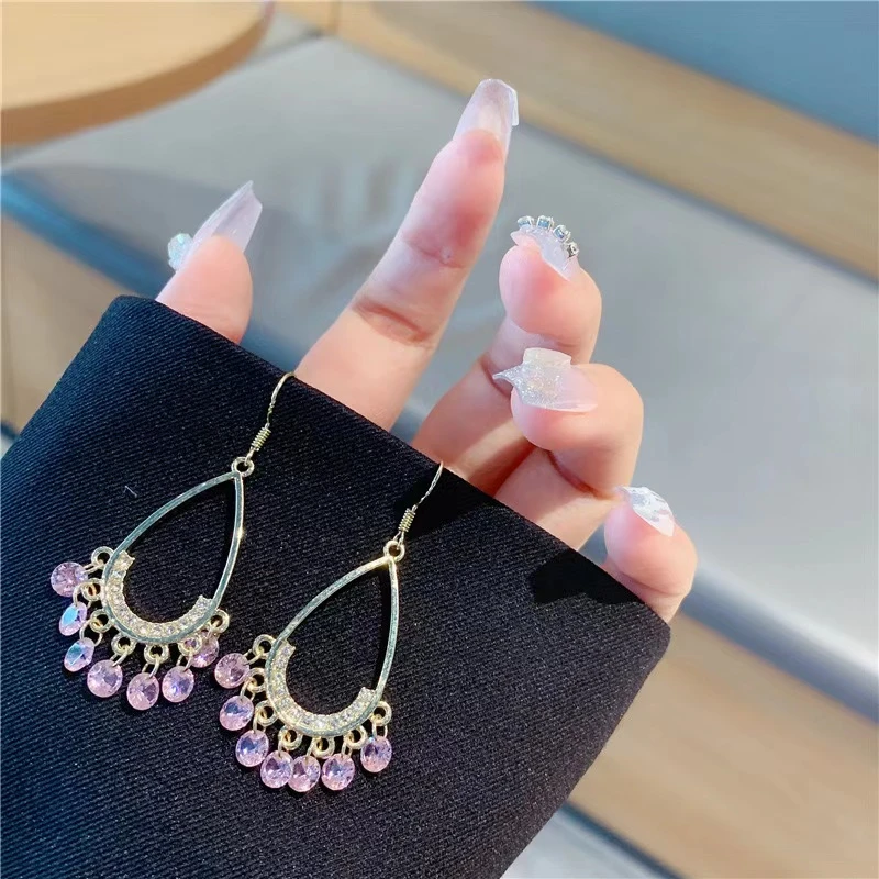 合金耳饰 紫色A0075复古波西米亚百搭时尚轻奢气质简约个性镶嵌