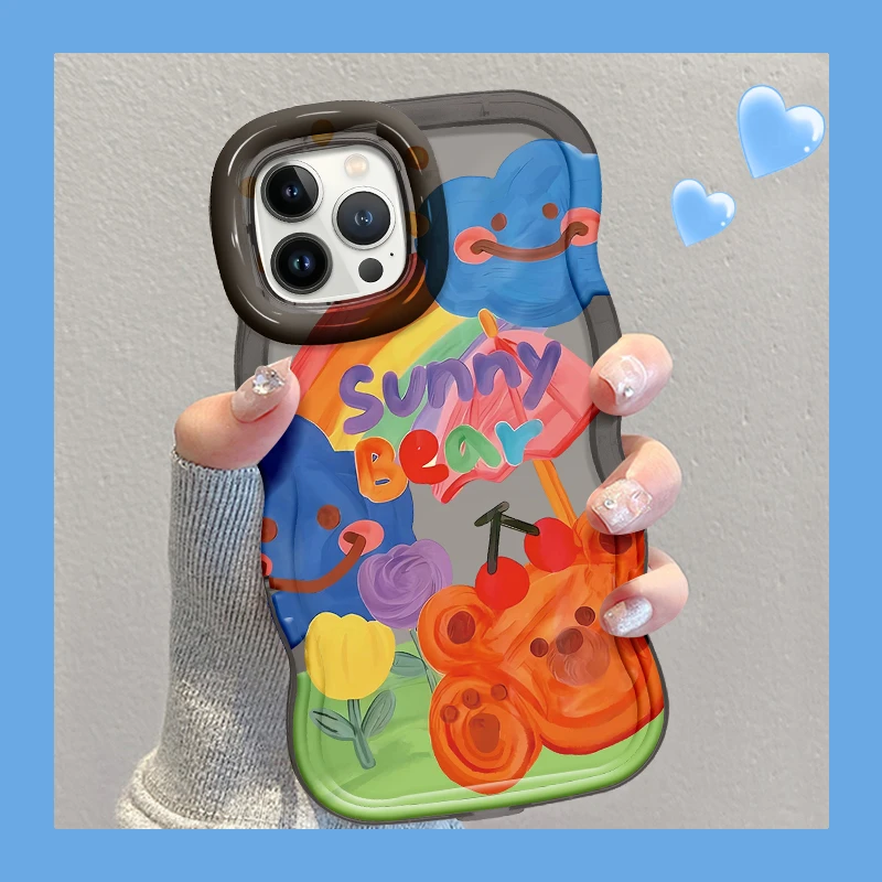 适用于苹果14Pro晴朗小熊高级手机壳双支架全包硅胶防摔女款软壳