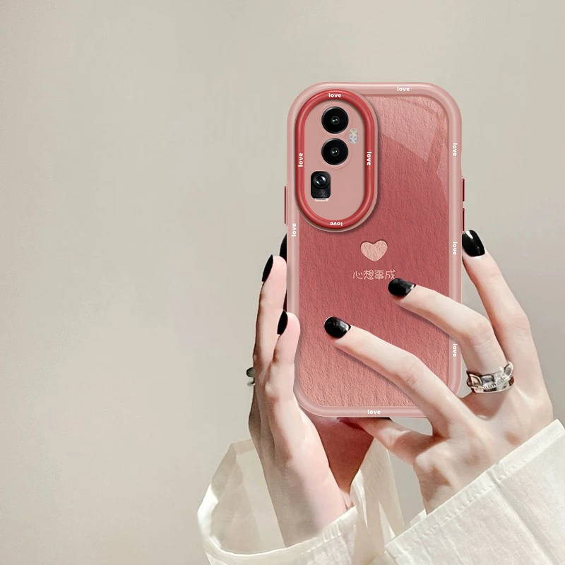 适用于OPPO Reno10Pro+心想事成手机壳奶油硅胶全包防摔壳新女款