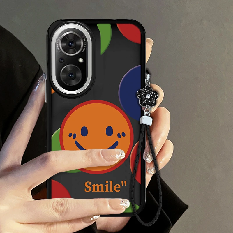适用于华为荣耀50SE彩圈笑脸手机壳硅胶软壳全包防摔网红时尚女款