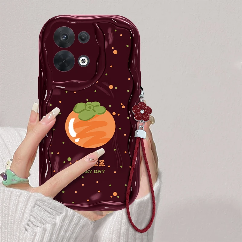 适用于OPPO Reno8波点柿柿顺意手机壳奶油纹硅胶全包防摔创意女款