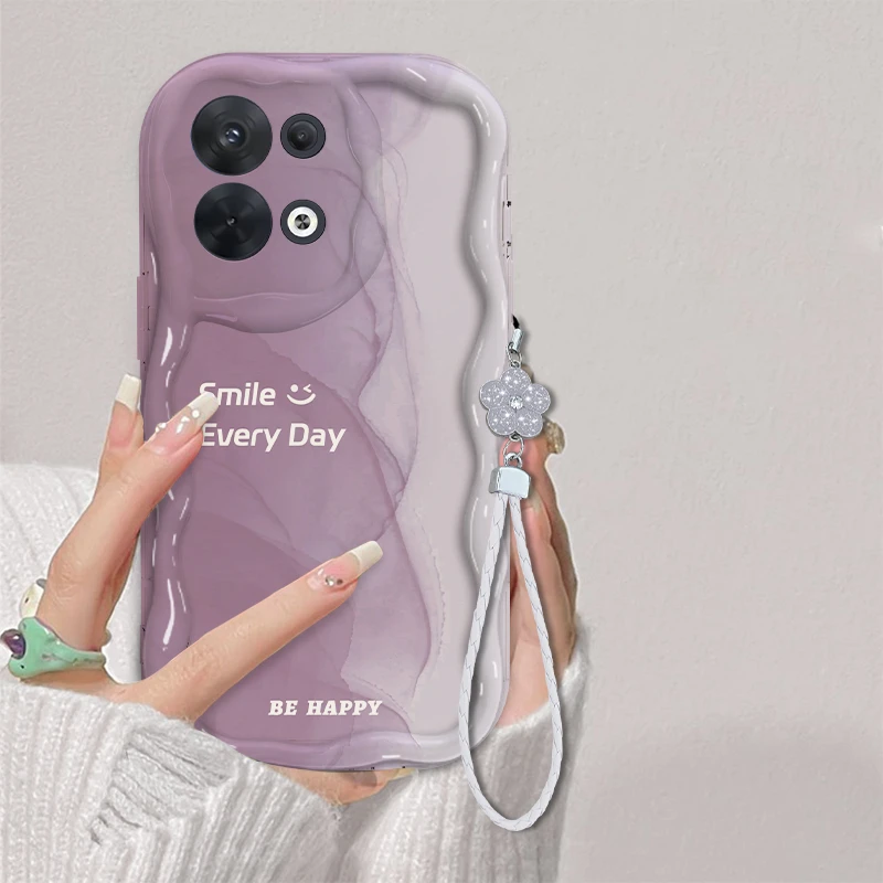 适用于OPPO Reno8微笑每一天手机壳奶油纹硅胶全包简约女款防摔壳