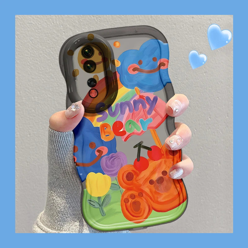 适用于华为荣耀80晴朗小熊手机壳双支架全包硅胶防摔小众女款软壳