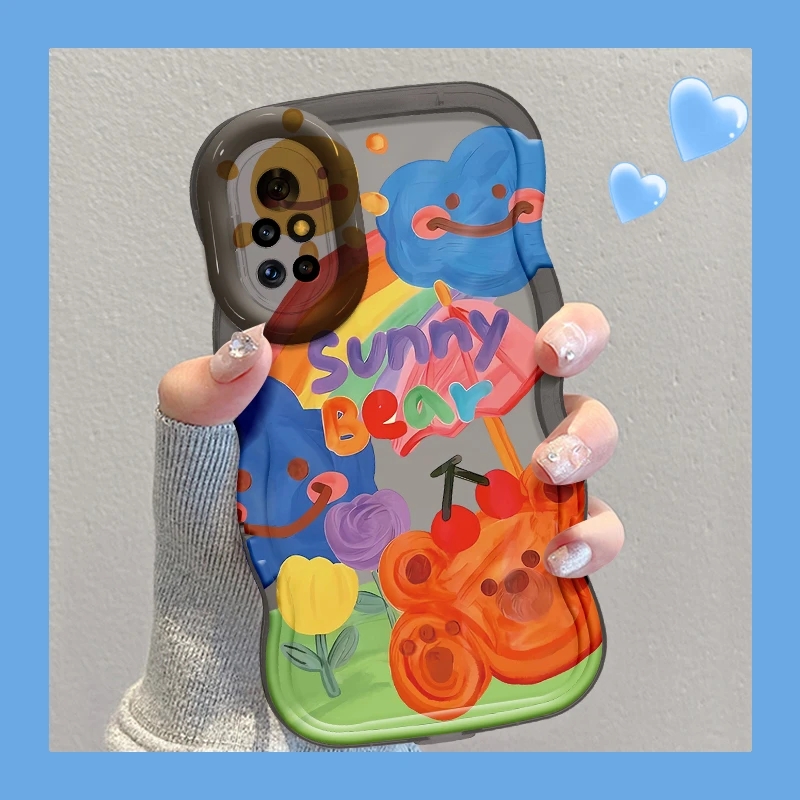 适用于华为nova8晴朗小熊时尚手机壳双支架防摔全包硅胶软壳女款