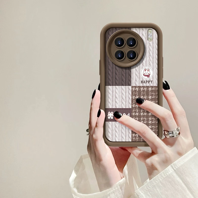 适用于VIVO X90Pro针织纹开心兔天眼阶梯手机壳全包硅胶防摔女款