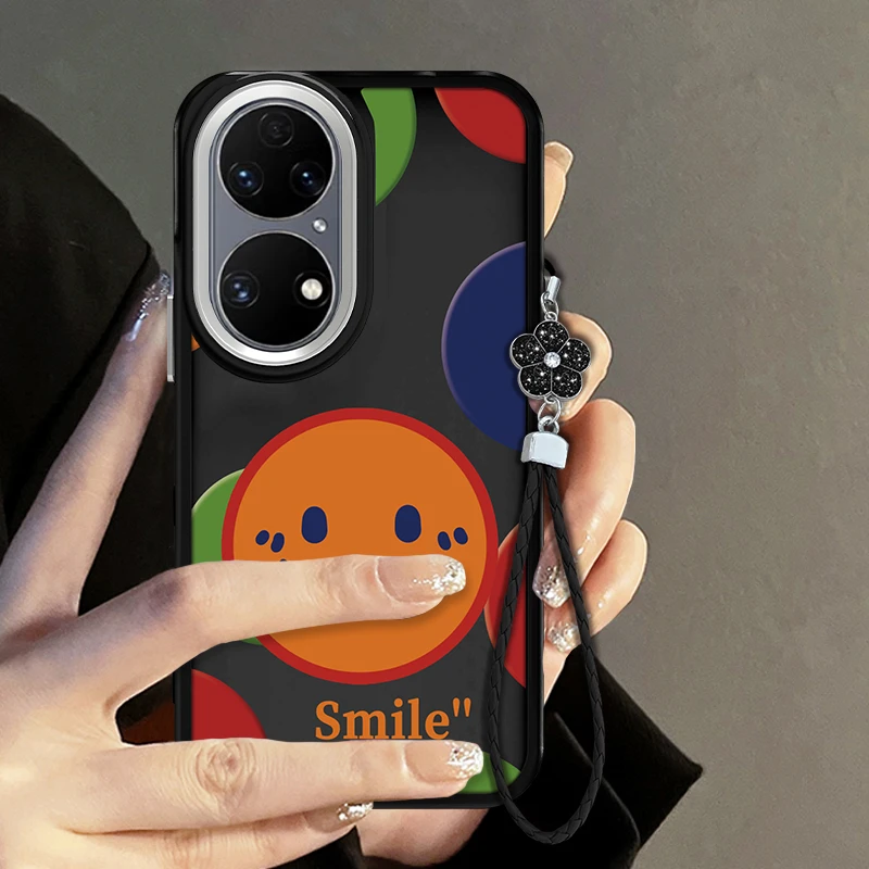 适用于华为P50E彩圈笑脸手机壳硅胶软壳网红全包防摔简约女款ins