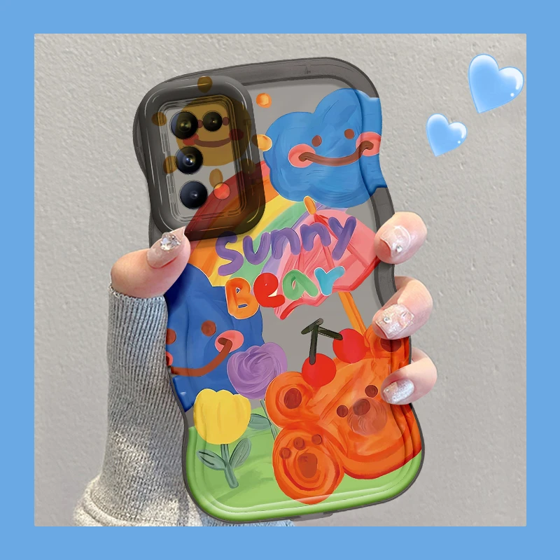 适用于OPPO Reno5晴朗小熊手机壳双支架全包硅胶ins防摔软壳女款